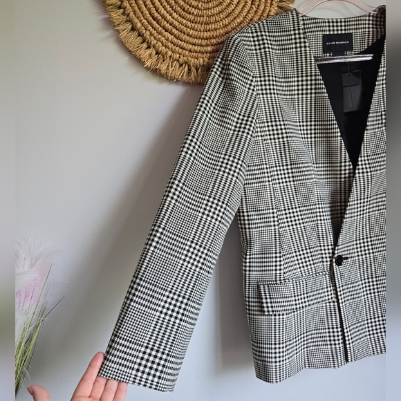 Club Monaco New Black White Plaid Double Breasted Blazer Jacket Womens Sz 14 - Picture 5 of 12